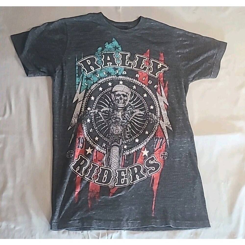 Helix Rally Live to Ride Riders Graphic T Shirt Dark Gray Size Small
